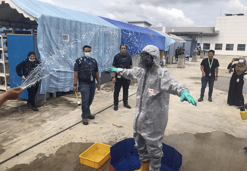 Occupational hazmat chemical spillage and leakage control training