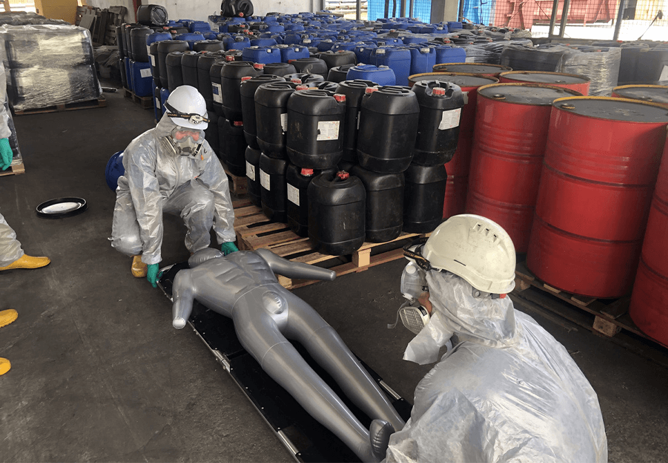 Occupational hazmat chemical spillage and leakage control training