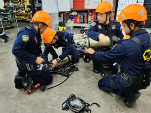 Royal Malaysia Air Force personnel during NFPA 1006 confined space rescue training at ASEC